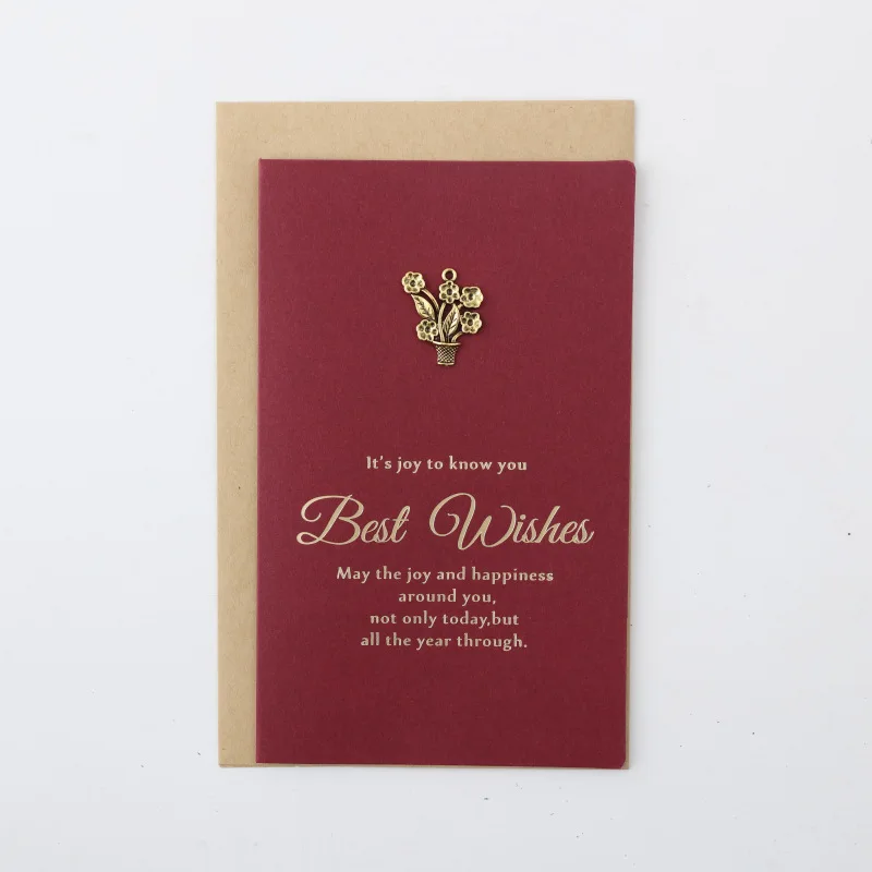 EZONE конверт+ наборы поздравительных открыток высококлассная крафт-карта День рождения Свадьба открытка с нежным металлическим узором украшение - Цвет: Potted