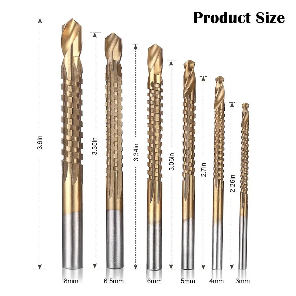 6 Pcs Cobalt Drill Bit Set - 3mm, 4mm, 5mm, 6mm, 6.5mm, 8mm For Metal, Stainless Steel, Wood (Spiral Screw, Metric Sizes)