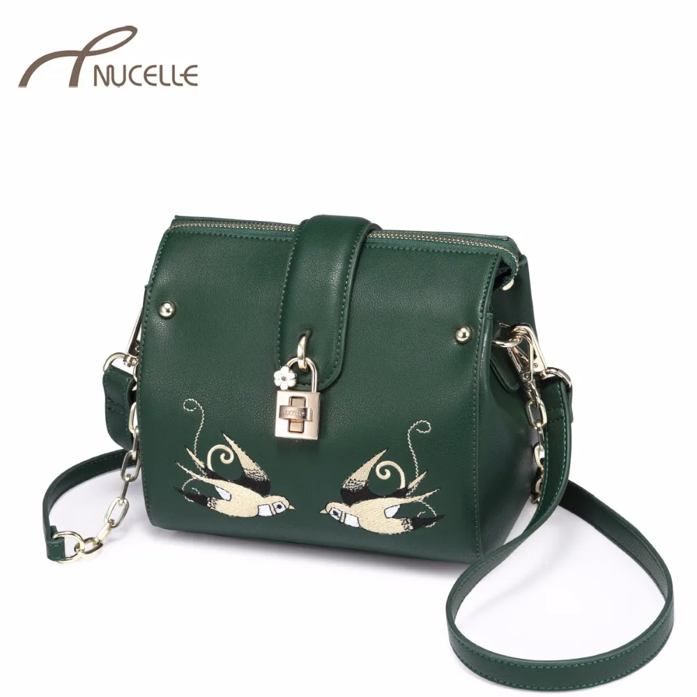 NUCELLE Women's PU Leather Messenger Bags Ladies Fashion Embroidery