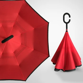 

Windproof Reverse Umbrella Folding Double Layer Inverted Chuva Umbrellas Self Stand Inside Out Door Umbrella Hands free parasol