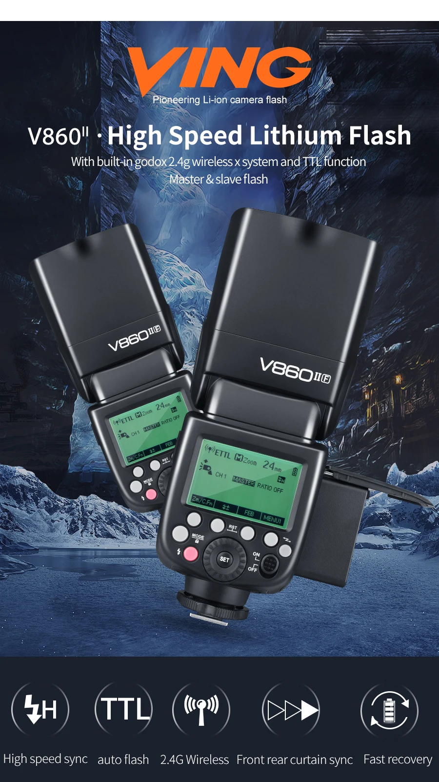 Godox Ving V860II V860II-F GN60 2,4G ttl HSS 1/8000 литий-ионный аккумулятор для камеры Speedlite вспышка для Fujifilm DSLR+ софтбокс Подарочный комплект