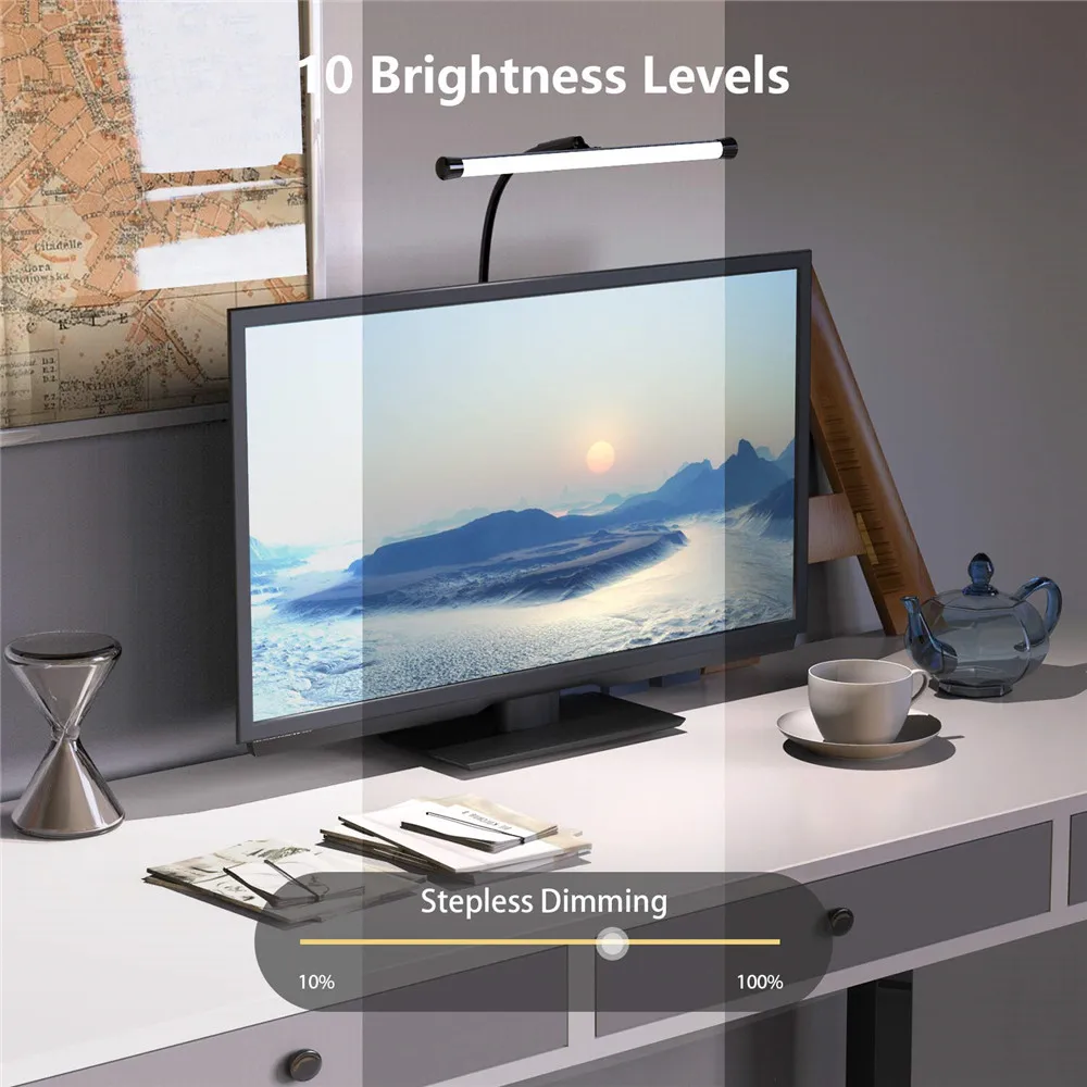  LED Clip on Light10 Brightness Levels Reading Light with Flexible NeckUSB Eye-Caring Light5W Black 