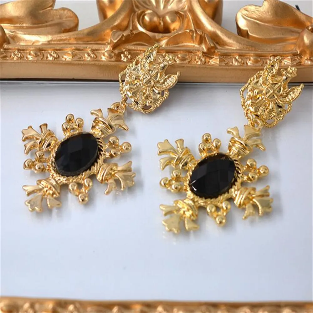 MHS. SUN, 1 пара/лот, Винтажные серьги в стиле барокко с черным камнем, европейские Длинные женские модные серьги в стиле барокко, ювелирные изделия