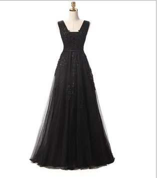 HJZY-A03# вечернее платье для невесты, длинные корейские кружевные платья серого цвета, новинка, Платья для подружек невесты,, дешево - Цвет: Black