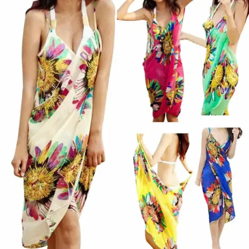 

Summer Women Sunflower Sun-Proof Cape Chiffon Beach Bikini Cover Up Wraps Scarf Pareo Swimwear Sarong Dress