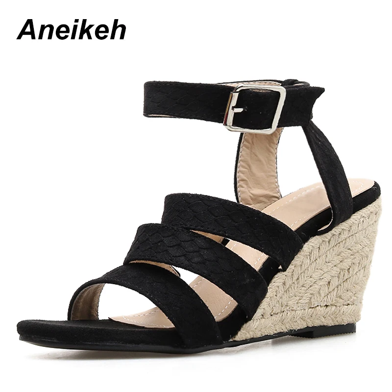 

Aneikeh 2019 New Summer Gladiator Women Sandals High Heels Open Toe Ankle Strap Fashion Sandals Platform Wedges Shoes For Women