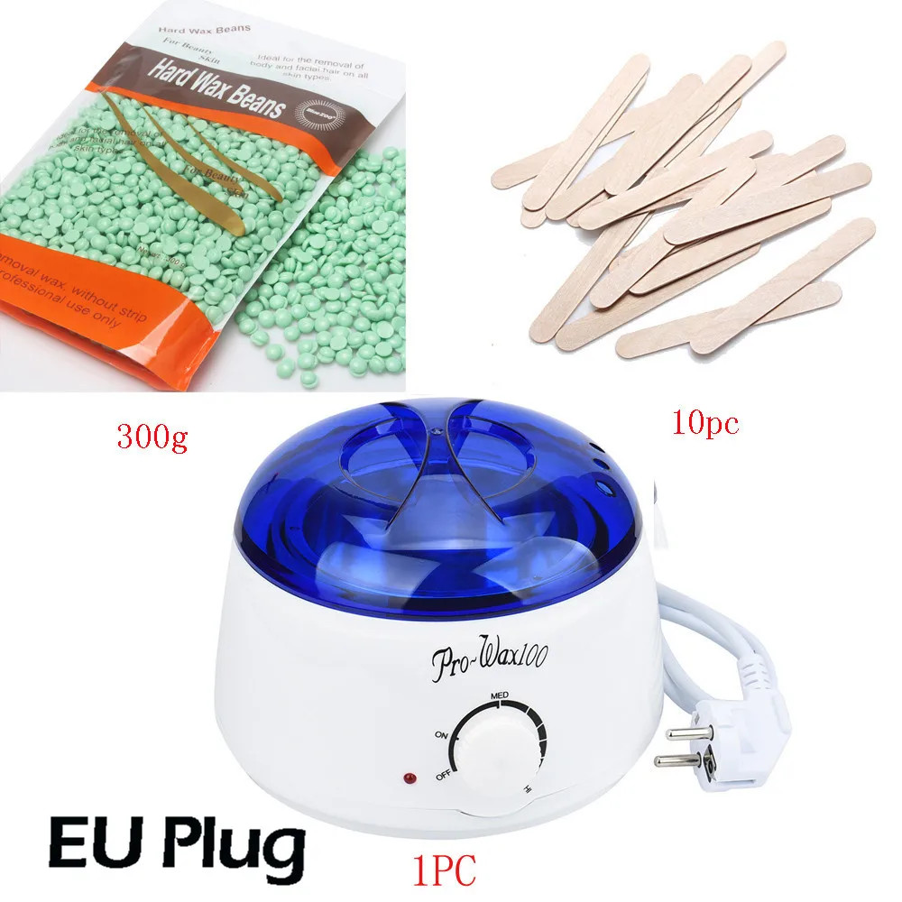 

hard wax beans hair removal waxing 300g Wiping Sticks Hot Wax Warmer Heater Pot Depilatory MINI SPA hair removal machine Set