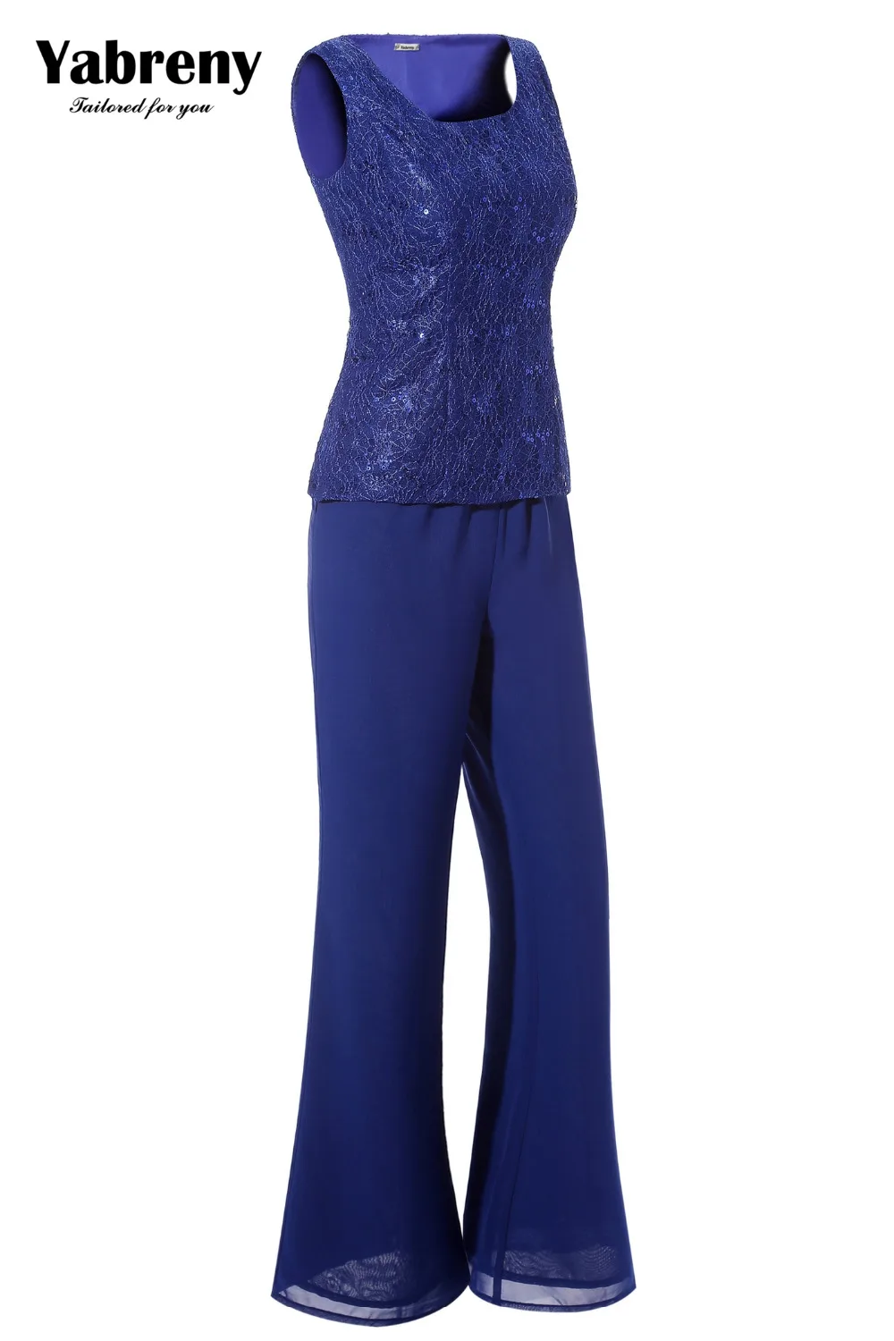 Yabreny Royal Blue Mother of  bride Trousers with jacket Elegant Two piece Lace outfit MT0017014