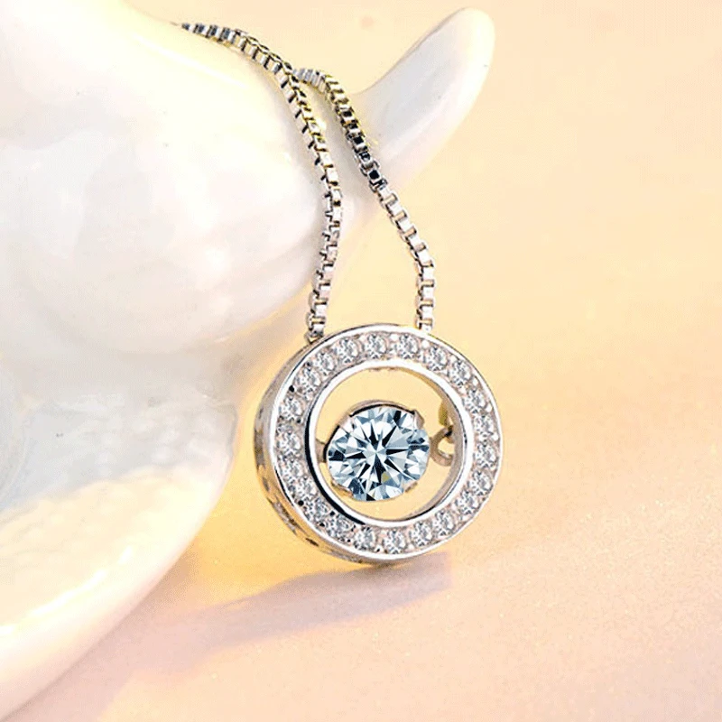 New Fashion Rotatable Will Dance Rhinestone Necklace 925 Sterling Silver Choker Round Zircon Pendant Necklace Women Jewelry Gift - Image 3