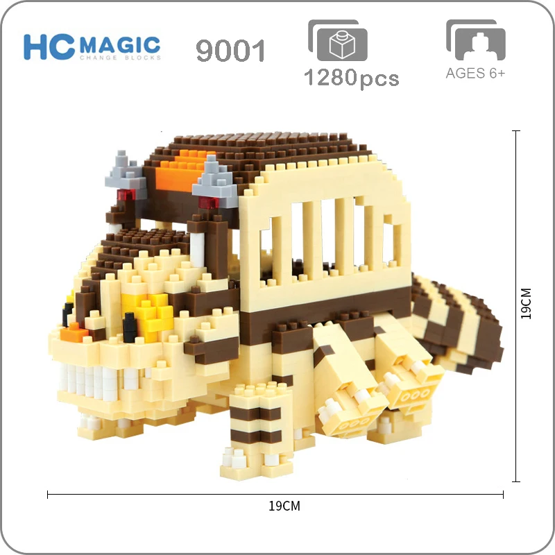 

HC 9001 Anime My Neighbor Totoro Cat Animal Bus 3D Model 1280pcs DIY Mini Diamond Building Nano Blocks Brick Assembly Toy no Box