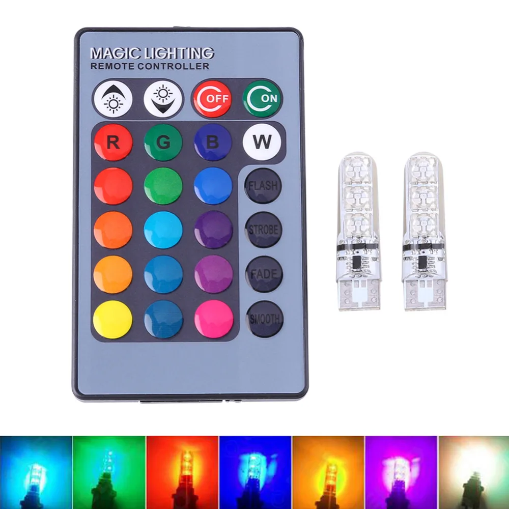 2Pcs Universal Car headlight RGB Multicolorful T10 5050 6SMD 12V LED