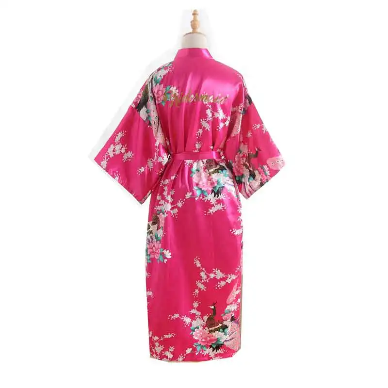 BZEL женский шелковый атлас длинный свадебный халат подружки невесты кимоно халат Feminino банный халат большого размера, в цветочек Peignoir Femme сексуальный халат - Цвет: dark red