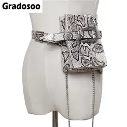 Gradosoo известный ремень Дизайн поясная Мода змеевидный Пояс Fanny Pack для женщин из искусственной кожи цепи сумка на пояс для телефона обувь для