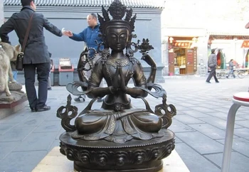 

150401 S1086 Tibet Buddhism Bronze Four Arm Hands Kwan-Yin Bodhisattva Buddha Statue