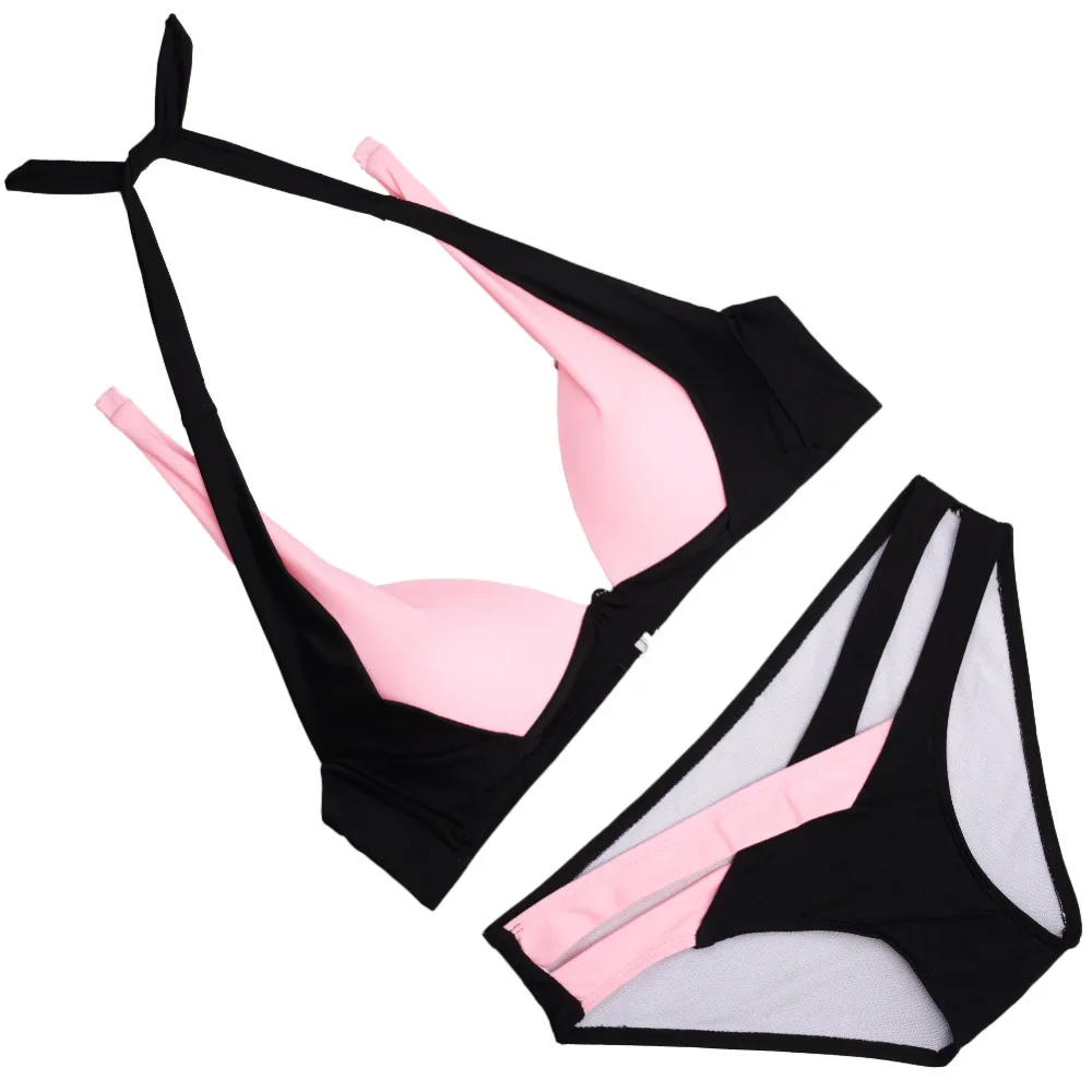 

2017 New Bikini Set Swimwear Female Halter Top Bandage Monokini Push Up Swimsuit Bathing Suit Women Beachwear Brazilian Bikini
