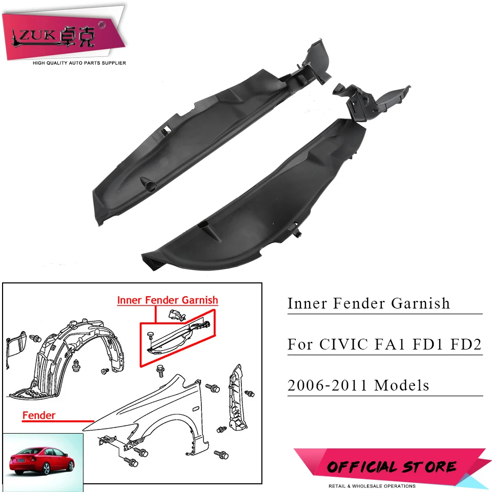 

ZUK Front Inner Fender Garnish Interior Fender Pannel For Honda CIVIC 2006 2007 2008 2009 2010 2011 FA1 FD1 FD2 OE#74207-SNA-A00