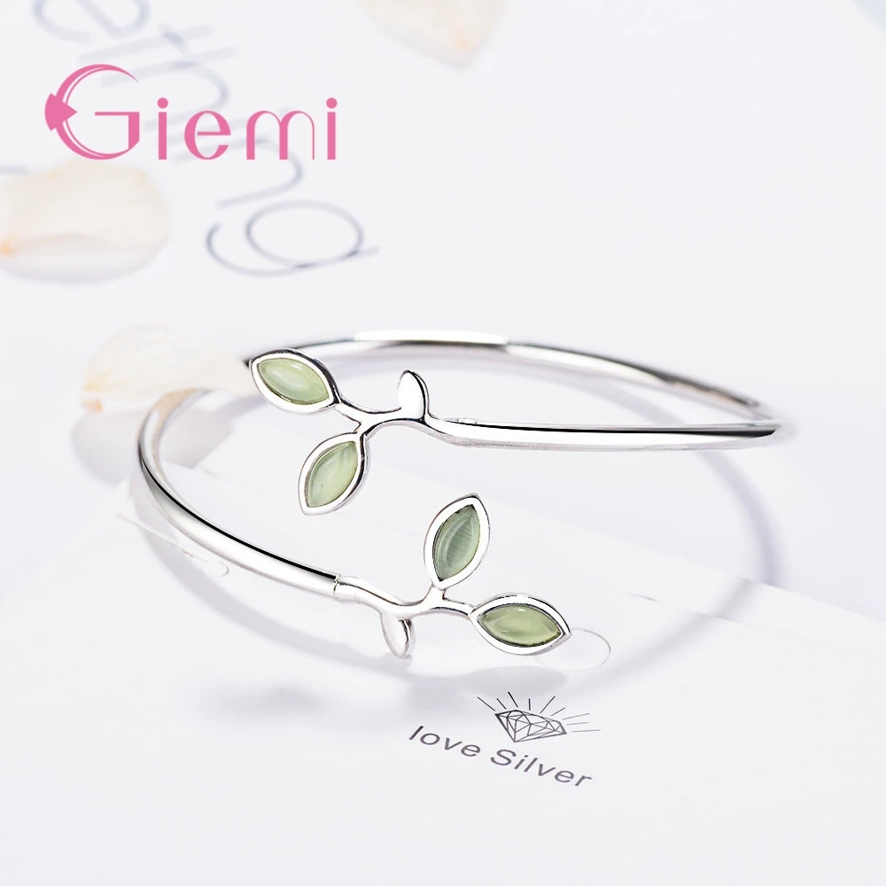 Высокое качество Модный 925 пробы серебряный форма зеленого листа дизайн браслеты ювелирные изделия подарок для женщин