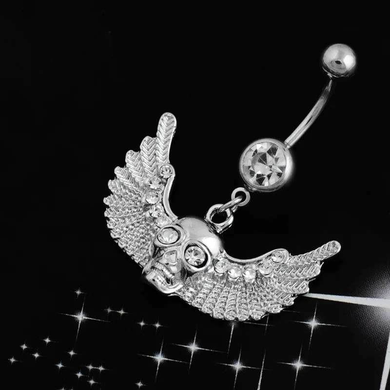 1pc Titanium Plated Skeleton Wings Dangle Navel Piercing Jewelry Women