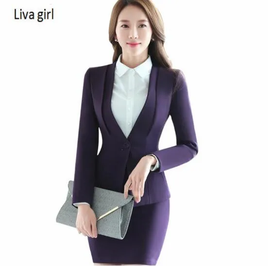 

Autumn winter work wear Skirt suit set women long sleeve slim formal blazer with skirt OL office ladies plus size suits uniform