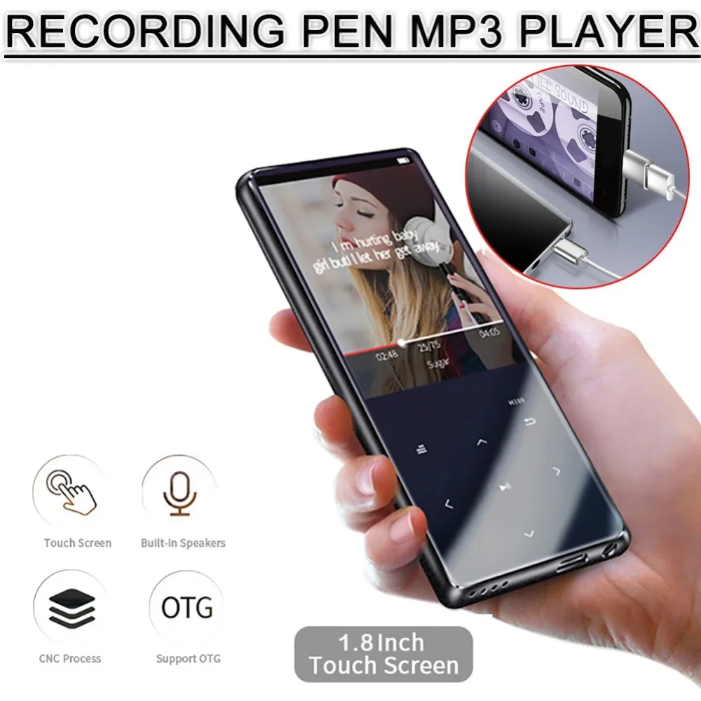 

OTG MP3 Player Voice Recorder Bluetooth 4.2 Touch Screen 1.8inch Mini Portable HIFI 5D Music Player 8GB Ultra thin FM Radio