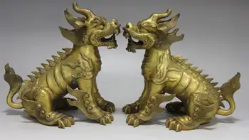 

Chinese Royal Brass Copper Feng Shui Evil Guard Foo Dog Lion Unicorn Beast Pair