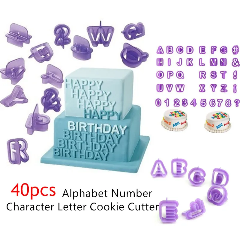 

40Pcs Alphabet Number Character Letter Cookie Cutter Fondant Cake Biscuit Baking Mould DIY Cake Decorating Tools with Handle