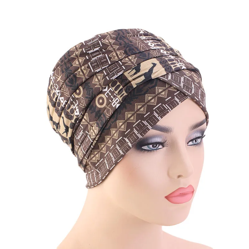 Мусульманский хлопковый женский хиджаб платок тюрбан головной убор шапка женские аксессуары для волос нигерийский тюрбан шапка удлиненная - Цвет: Кофе