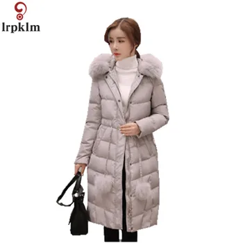

Pink Coat Women's Winter Long Cotton Padded Jackets Artificial Big Fur Collar Overknee Warm Outwear Coats 2018 CH517