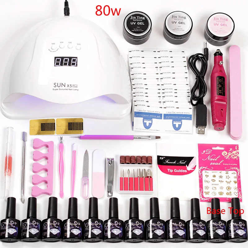 

Nail Art Tools Set 36w/48w/80w Led Nail Lamp Dry 10 Color Gel Varnish Polish Manicure Set Nail Kit Extension Professional Set