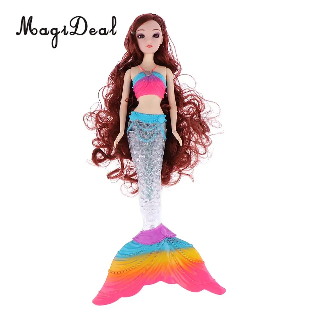 Fashion Princess Doll Long Curly Hair Mermaid Model With Rainbow LED Tail For   Children Birthday Gift
