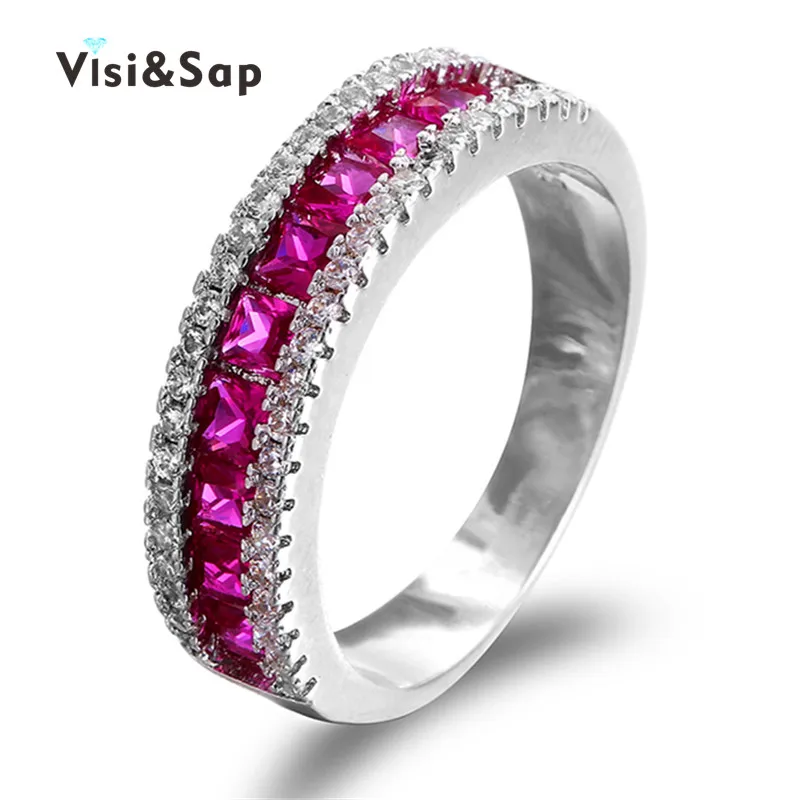 

Euramerica rings pink stone white Gold plated Rings For Women jewelry AAA crystal CZ diamond Wedding gifts fashion JewelryVSR212