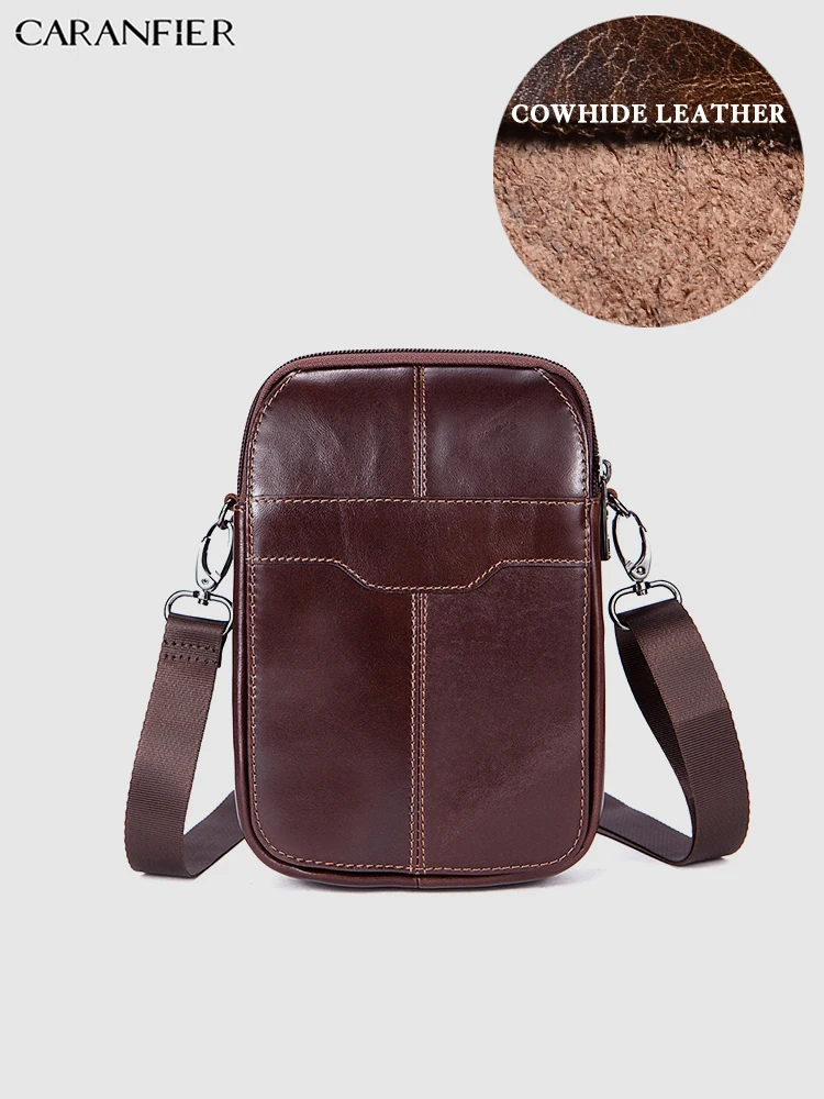 CARANFIER Men Shoulder Messenger Bags Genuine Cowhide Leather Laptop Satchel
