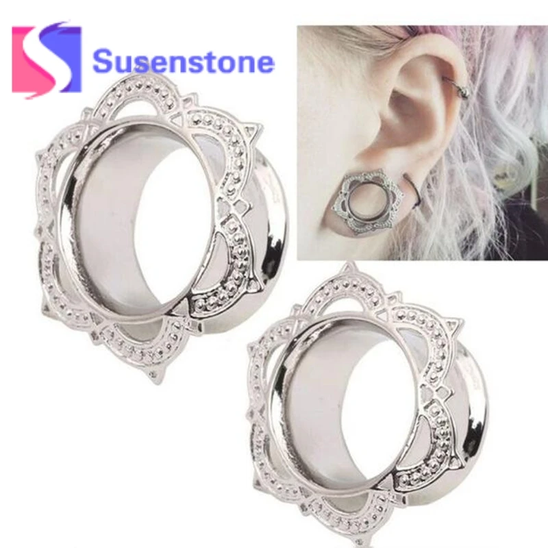 2pcs 2018Hot Silver Plated Earrings Ear Plug Tunnel Piercing Body