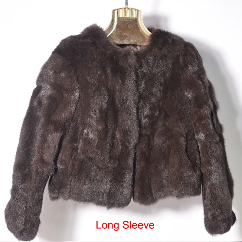 Хит, настоящий мех кролика, пальто для женщин с круглым вырезом, модное натуральное пальто из натурального кроличьего меха, зимнее женское меховое короткое пальто, одноцветные куртки - Цвет: Dark brown2