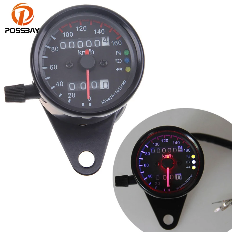 POSSBAY Black Universal Motorcycle Odometer Speedometer Dual Odometer