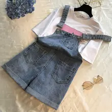 Новинка года, весенне-летний джинсовый комбинезон в стиле ретро для студентов, комбинезон, Женский Повседневный приталенный легкий костюм с шортами, джинсовые шорты