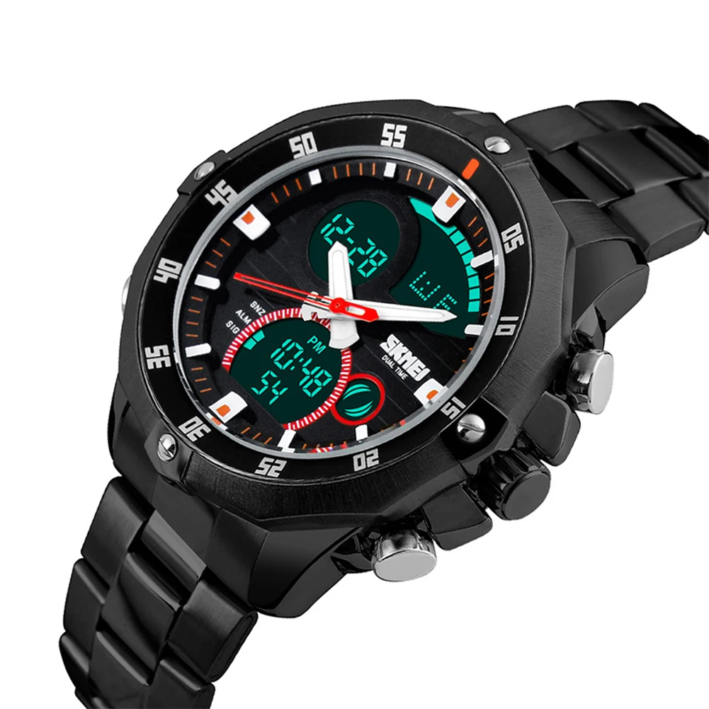 

Men Man New LED Digital Military Watch Stainless Steel Band Alloy Case Waterproof Sport Watch EL Backlight Double Time Display