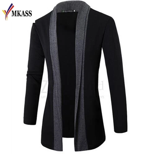 Mkass Лидер продаж средней длиной длина Mens Solid Цвет свитер Открыть стежка Трикотажный кардиган Тренчи для женщин мужской Повседневное осень