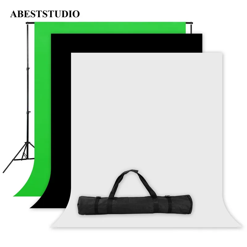 

ABESTSTUDIO Photo Studio Screen 1.6x3m Black White Green Backdrop Stand Kit 1 x2M*2M Background Stand +3x Background fabrics