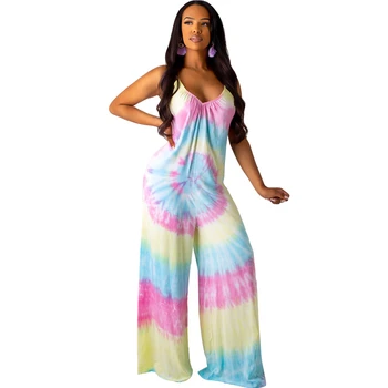 

Trendy Ladies Women backless Romper Deep V-Neck Summer Jumpsuit Summer Sleeveless Wide Leg Rompers One Pieces