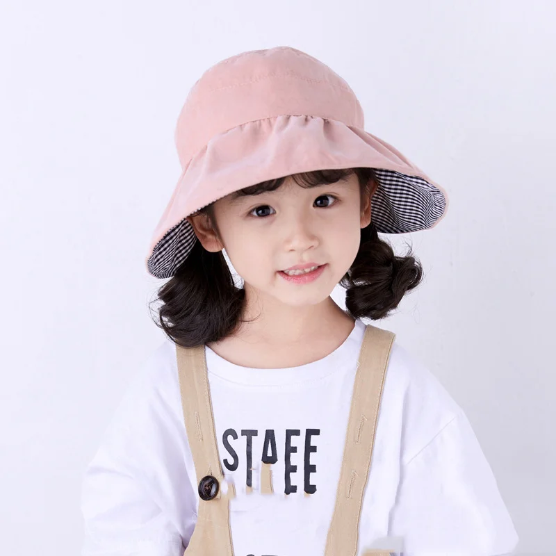 5Empty Hats Kids Boy Bucket Caps Baby Girls Wide Brim Visor Basin Cap Sun Protection Cotton Fisherman Hat for Summer