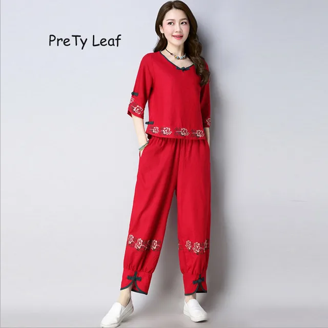 Special Price 2018 loose cotton embroidery national wind two-piece suit Special Price 2018 loose cotton embroidery national wind two-piece suit