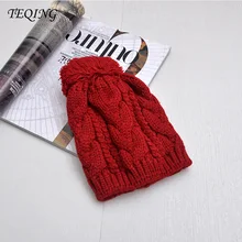 TEQING/Лидер продаж; лучшие зимние шапки; цвет красный, черный; однотонная Повседневная вязаная шапка унисекс; Вязаная Шапка-бини с помпонами; Осенняя цветная шляпа H-74