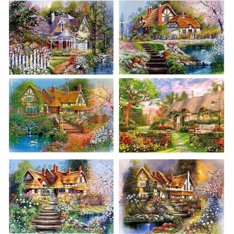 

5D Diamond Embroidery Rhinestone Diamond painting Square Paintings Cross Stitch Kit European house villa diamond mosaic JK