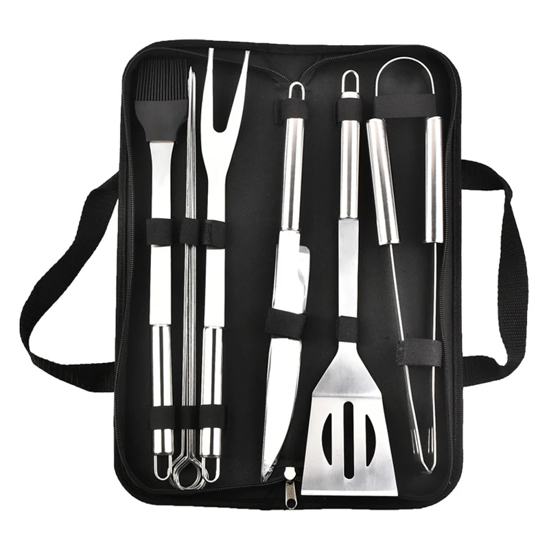 

10Pcs/Set Stainless Steel BBQ Tools Set Grill Accessories with Storage Bag Outdoor Grilling Kits Grill Barbecue Tools for Picnic