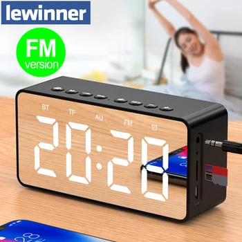 

Lewinner BT506F Bluetooth Speaker Super Bass Wireless Stereo sound Support TF AUX FM mirror Alarm Clock loudspeaker for Phone