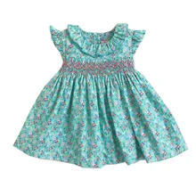 Новая летняя детская одежда с цветочным принтом, без рукавов, в английском стиле, ручной работы, с поясом, с бантом, на пуговицах, жилет для маленьких девочек, платье принцессы, от 9 до 36 месяцев