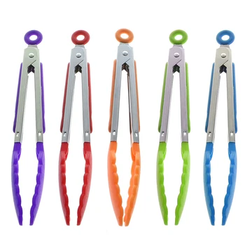Silicone Kitchen Cooking Salad Serving BBQ Tongs Stainless Steel Handle Utensil