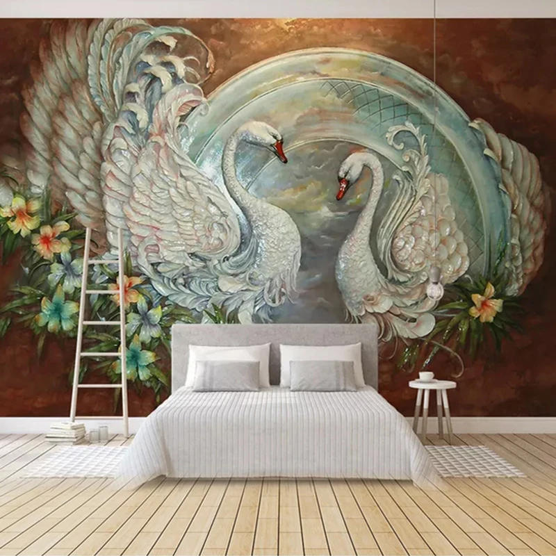 Пользовательские 3D фото обои для украшения спальни Европейский стиль цветы Лебедь 3D рельефный ТВ фон настенные декоративные росписи картины