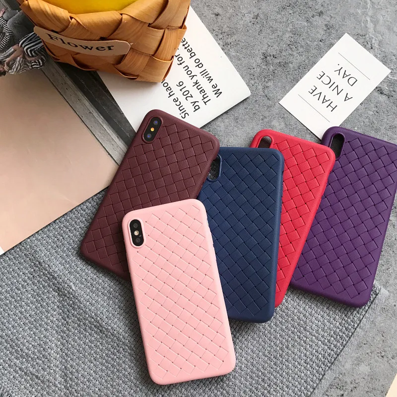 

Case For iphone X 6 6s 6plus 7 7Plus 8 8Plus Ultra-thin Grid Weave pattern phone Cases For iphone 7 back cover Protective shell